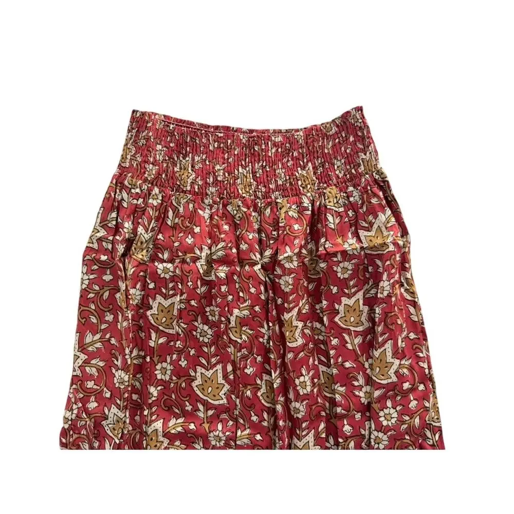 Emerson Fry India Collection Shirred Navi Burgundy Print Skirt Size M/L Maxi
